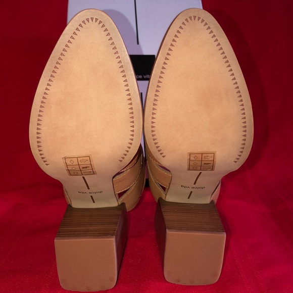 NEW DOLCE VITA CARAMEL LEATHER BLOCK HEEL MULES - Picture 5 of 8